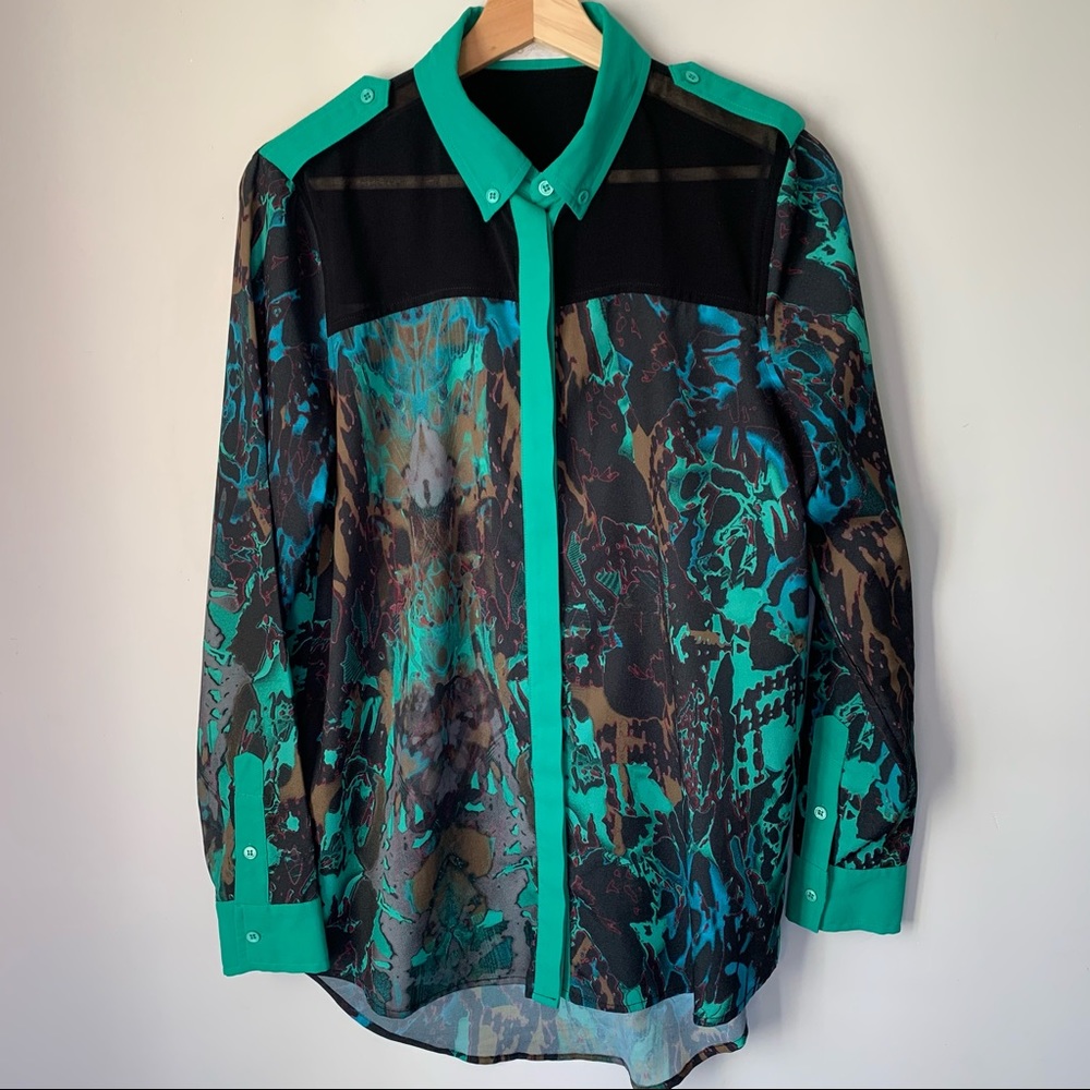 ABS Allen Schwartz Button Down LongSleeve Top Collar Womens Size 8
